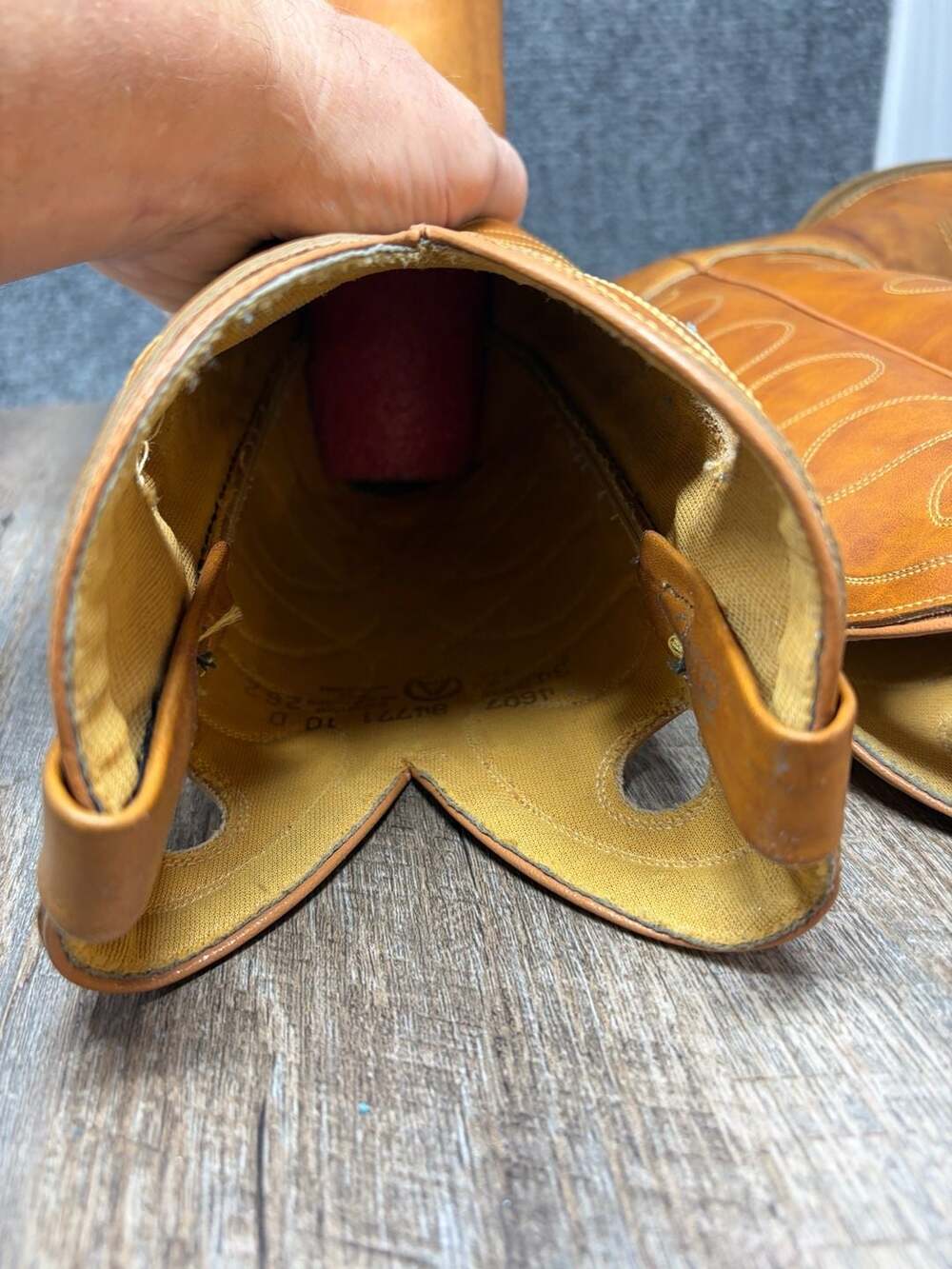 Vintage Acme Cowboy Western Mens 10 D Boots Tan Brown marbled leather USA MADE - Picture 13 of 16